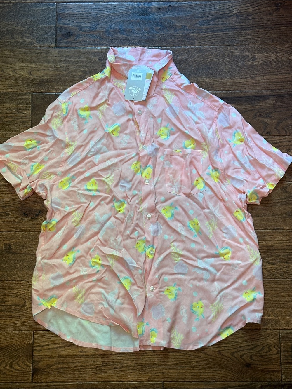 Disney Pink Short-Sleeve Flounder Button-Down Shirt